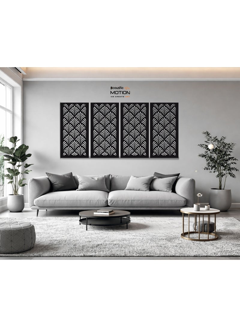 أكويستك موشان لوحات ديكور فنية جدارية خشبية من ACOUSTIC MOTION®، تصميم  PALOMRA مع شريط لاصق مزدوج الوجه، معلق على الحائط باللون الأسود الحديث للمنزل وغرفة المعيشة وغرفة النوم والمكتب والفندق، 25 × 50 × 0.5 سم، مجموعة مكونة من 4 قطع - Image 4